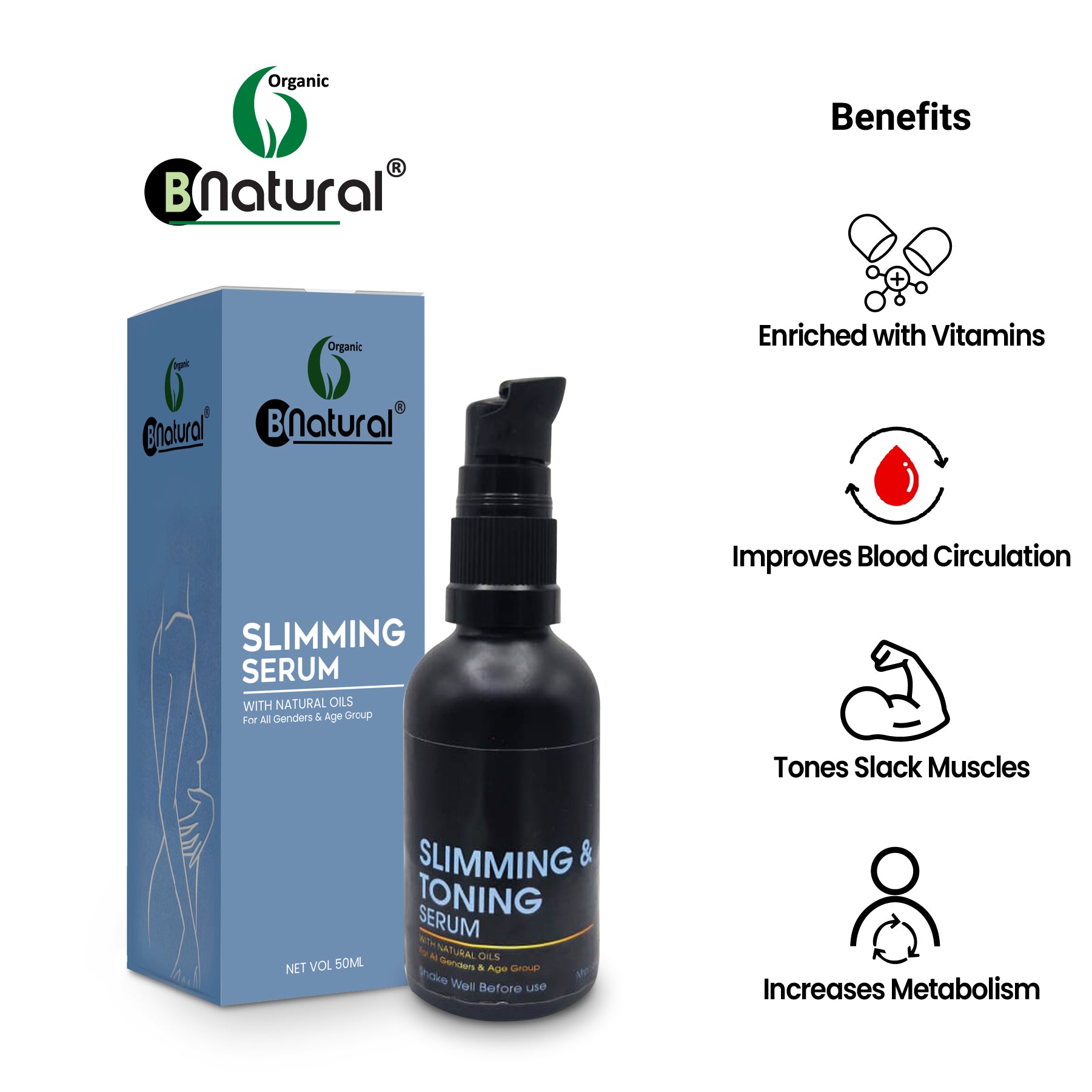 Slimming & Toning Serum with Natural Oils, 50 ml, For Weight Loss and Cellulite Reduction